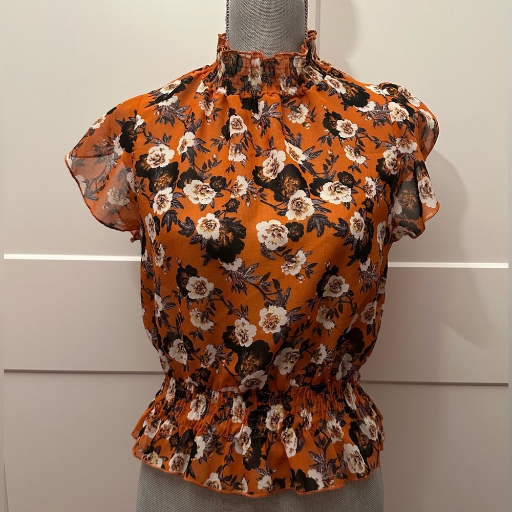 Live 4 Truth Floral Ruffle Blouse - Orange and Black